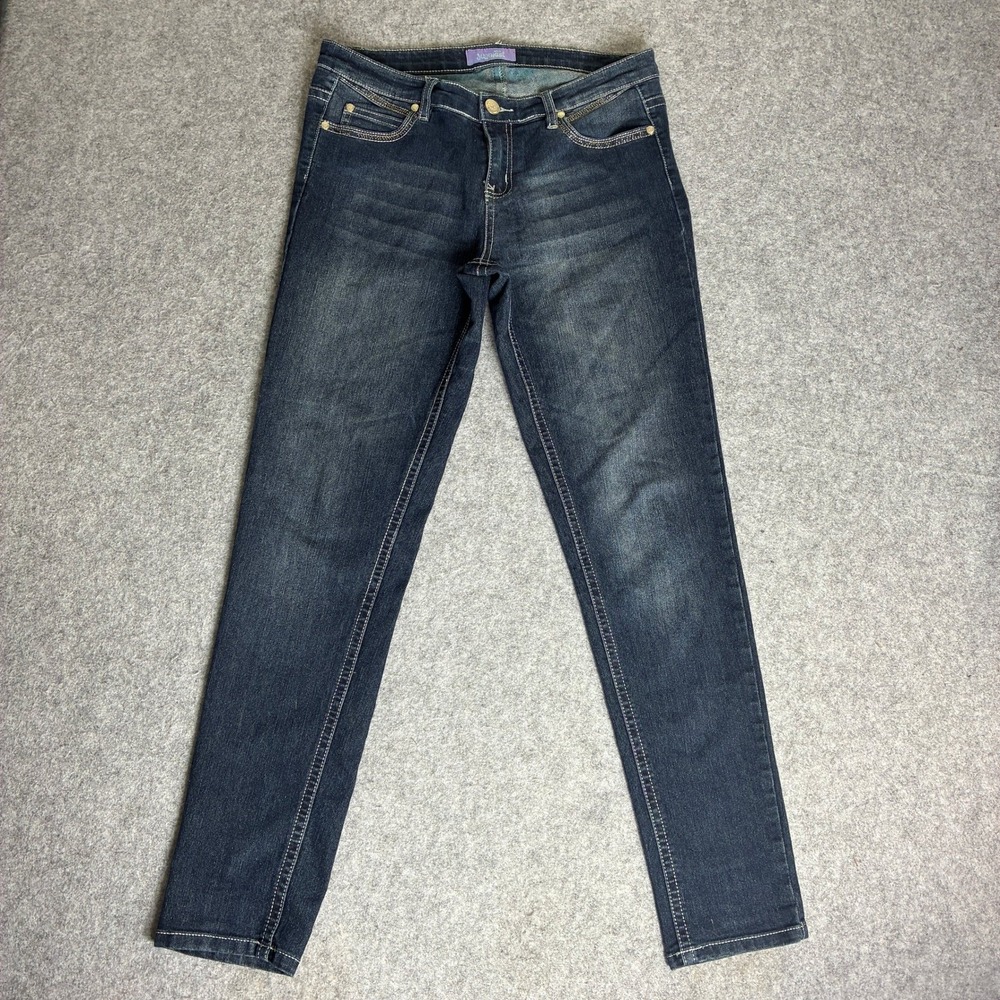 Miss Jeaniest Skinny Jeans Womens 32x31 Dark Wash Low Rise Denim Stitched Y2K